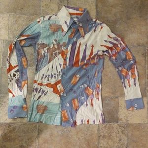 Vintage Boys 60s Polyester Gambling Print Shirt
